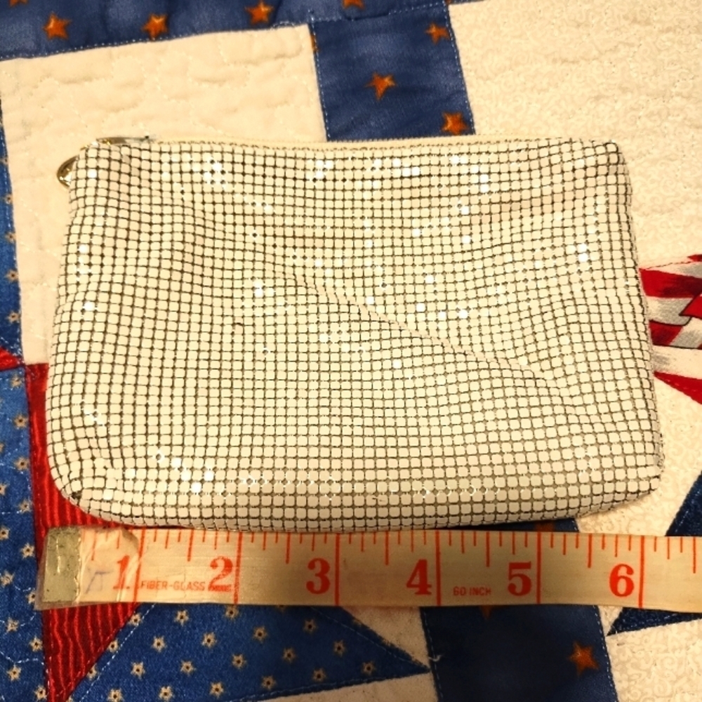 Whiting & Davis White Metal Mesh Zip Clutch Bag